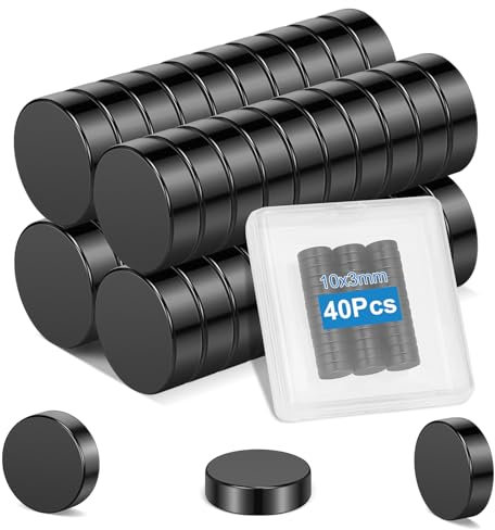 Wzone 40PCS Small Black Magnets for Crafts & Office - 10x3 mm Round Magnets for Whiteboard, Photos & DIY
