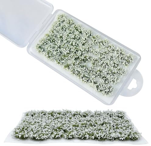 Woohome Miniature Colorful Flower Cluster, Multi Sizes Static Grass Tuft Model Grass Tufts Flower Vegetation Groups Static Grass Tufts for DIY Model Train Landscape Railroad Scenery (Weiß)