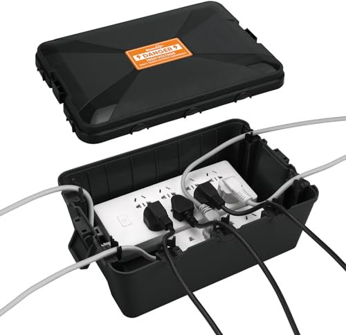 Outdoor Socket Box Waterproof, Blumway IP54 Weatherproof Electrical Junction Box Socket Covers Outdoor Storage Box Extension Cable Box for Outlet,Power Strip,Timer, Holiday Light Extended Line (Black)