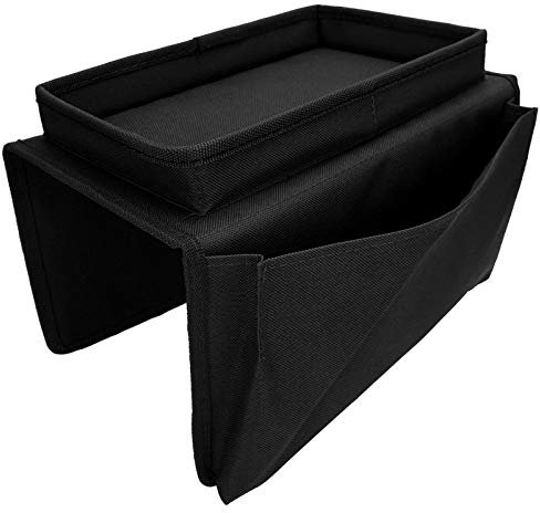Ejoyous Sofa Armrest Organizer, 4 Pockets Couch Bag for TV Remote Control, Oxford Cloth Armchair Storage with Cup Holder Tray (Black)