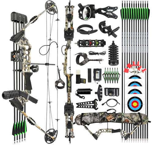 surwolf Bogenschießen CompoundBogen Set, Jagd & Targeting, 20-70lbs einstellbar, IBO 320FPS, 34 Erwachsene Bogen, Jagdbogen