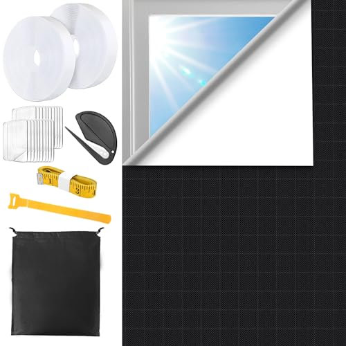 Zindoo Verdunklungsrollo 100% Lichtblockierung 145x300cm, ohne Bohren, mit Klettverschluss, zuschneidbarer Verdunklungsstoff für Fenster, Schlafzimmer & Büro, UV-Schutz, Wärmedämmung