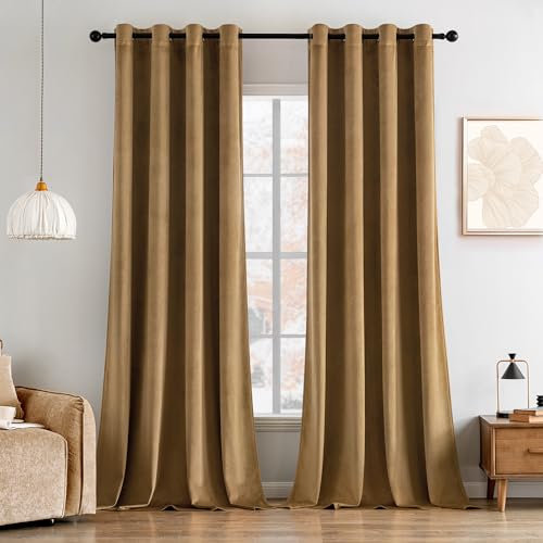 MIULEE Vorhang Samt Kamel mit Ösen, Super Weich Samtvorhang für Deko Schlafzimmer Wohnzimmer, 2 Stück Samt Gardinen Blickdicht Verdunkelung Jedes 140x225 cm, Dicker Thermovorhang Winter