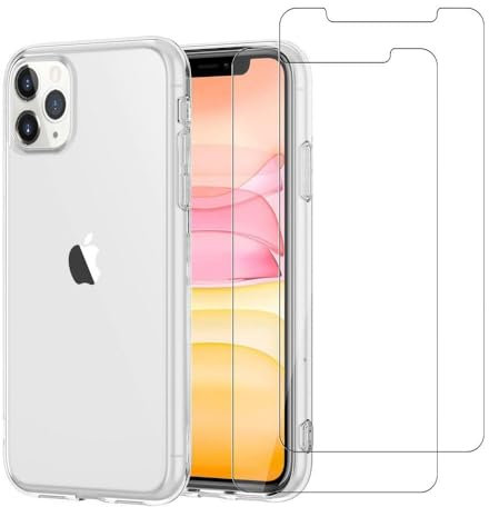 HQ-CLOUD® Coque pour Apple Iphone 11 Pro Transparente Silicone en Gel TPU Souple + 2 Verre trempé Film Protection écran - Anti Rayures - Ultra Résistant Dureté 9H