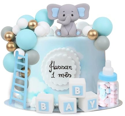 LARDUX 24 Stück Tortendeko Elefant Babyparty Kuchen Deko, Elefant Cake Topper DIY Kugeln Tortendeko für Baby Junge Mädchen Geburtstag Party Elefant Baby Dusche Kuchen Dekor - Blau