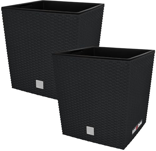 KOTARBAU® 2 x Pot De Fleur Carré De 64L avec Insert | Pot en Plastique Anthracite | Pot Intérieur | Pot De Jardin À Texture De Rotin | avec Cache-Pot Extérieur | Pot De Fleur Rectangulaire