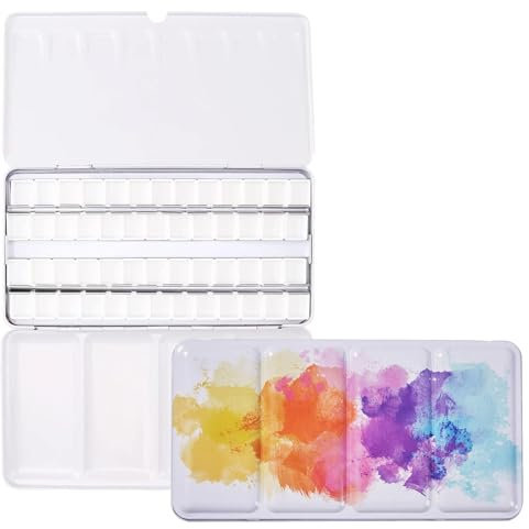 Leere Aquarellpalette, Palette Farbkasten mit 52 Pcs Hälfte Pfannen, Wassermalkasten, Großes Buntes Metall-Box, für Aquarellfarbe, Gunst malerei, DIY Kunst