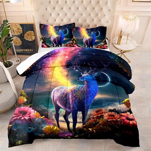 Bettdecke 172X218 Hirsch Duvet 200Gsm, Dünne Und Leichte Steppdecke,Antiallergisch 4 Jahreszeiten Bettdecken,Weiche Mikrofaser Bettdecke Mit Kissenbezüge