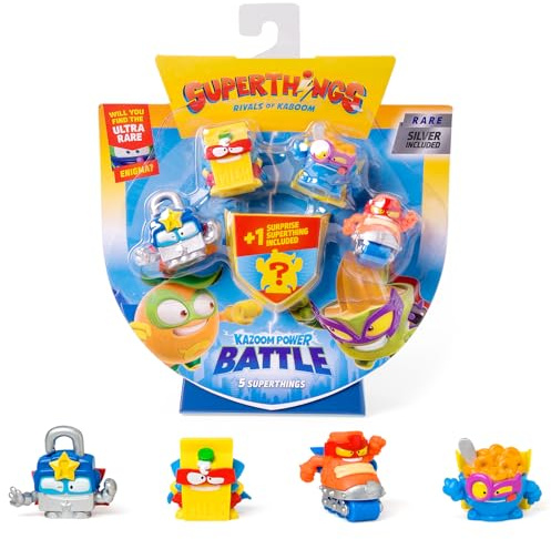 Superthings KAZOOM Power Battle – 5er-Pack – enthält 5 SuperThings (inklusive 1 Überraschungsfigur und 1 silberner Kapitän), Packung mit 6 Stück