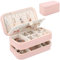 DesignSter Joyero de Viaje, Caja de Joyas Pequeña, 2 Niveles, Joyeros Mujer Organizador para Anillos, Pendientes y Collares, Rosa