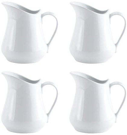 CONNECTION 4 Pièces Mini Pot à Lait 80 ml Mini Pot à Lait en Porcelaine Avec Poignée Petits Pots À Lait En Céramique Blanc Pichet a Lait en Céramique pour Café Lait Jus Sauce Crème Cafés Hôtels