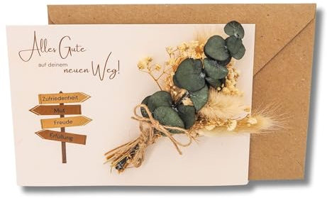 Milaboo® Abschiedsgeschenk Kollegen Karte mit echter Trockenblumenstrauß und Briefumschlag I besondere Karte für Abschied Kollegen I Geschenk zum Jobwechsel Neuer Weg (Karte)
