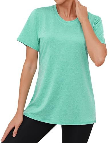 Gyabnw Sport Shirt Damen Große Größen Kurzärmelig Rundhals Rücken überkreuzt Leicht Feuchtigkeitsableitend Lockere Sport Yoga Oberteile