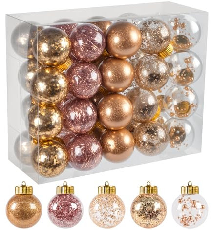 Truevaste Weihnachtskugeln Transparent Rose Gold, Christbaumkugeln Kunststoff 6CM, DIY Befüllen Weihnachtsbaumkugeln für Christbaumschmuck, Hochzeiten und Andere Festliche Dekorationen, 40 Stück