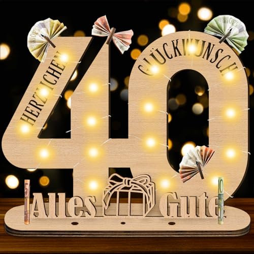 Herbst 40 Geburtstag Männer Frauen, 40 Geburtstag Frauen Deko Originelle Geschenk Holz-Schild mit LED Gästebuch, Geldgeschenke Geburtstag für Jubiläum, Personalisierbares Geschenk