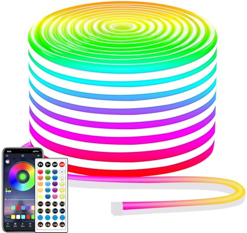 segrass LED Neon strip 15m, flexibel, mit APP/Fernbedienung | mehrere Modi, IP65 Outdoor RGB wasserdicht, Schlafzimmer Indoor Musik-Synchronisation Spiel Bar Licht