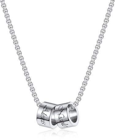PiercingJak Namenskette Personalisierte Kette mit 1-5 Name Perlen Edelstahl Halskette für Herren Frauen Charms Schmuck Liebe Freundschaft Geschenke für Familie Partner Paar BFF