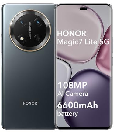 HONOR Magic7 Lite 5G Smartphone 8GB 256GB, Pantalla Curva AMOLED de 6,78 120Hz, Cámara de 108MP, Android 14, Dual Sim, Google Play, NFC, Negro