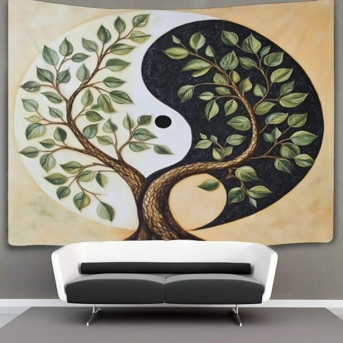 kaiyun Baum Wandteppich Wandtuch Wandbehang Tapestry Tapisserie Wanddekoration Yin-Yang-Symbol Wandkunst Wandtücher 70cmx100cm