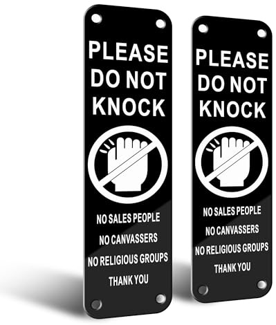 TAKULA Do Not Knock Sign for Front Door, 16x4.5cm, 2 Pack | Reflective aluminum, UV resistant, self-adhesive, indoor outdoor use, for gates fences doors, no canvassers no sales people