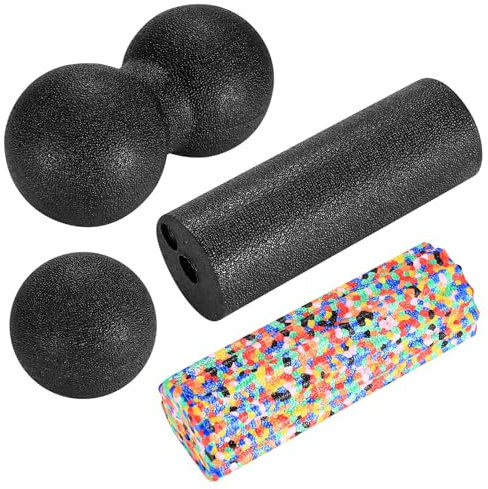 Lot de 4 balles de massage - Petit rouleau de massage musculaire en mousse - Double balle cacahuète - Pour masser les fascias - Pour le dos, les pieds, le cou, la colonne vertébrale