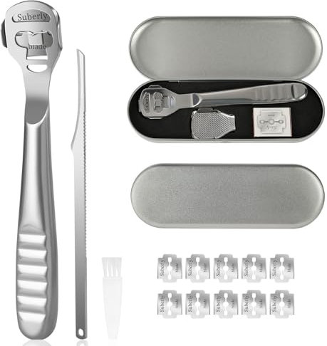 URAQT Hornhauthobel Fußschaber,Fußfeile Hornhautentferner Füße Hornhautrasierer,Edelstahl Fußraspel Harte Haut Ferse Hornhautentfernung Pediküre Set für Hand Füße Fußpflege