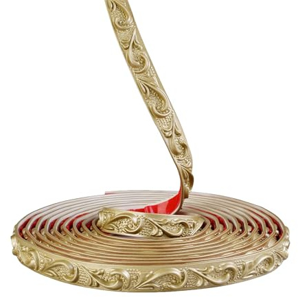 5M Bande Décorative pour Encadrement de Tableau Miroir Cadre Mur Armoire Placard Bordure Décorative de Papier Peint Décoration d'intérieur DIY Revêtement Mural, Champagne Doré