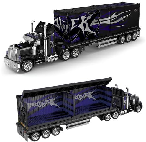 DzirePada Vintage American Large Trailer Kopf Bausteine Bausatz, Heavy LKW Modell Spielzeug, Technik Büro Haus Sammlerstücke Fahrzeug Klemmbausteine, Ideen Geschenke für Kinder Erwachsene