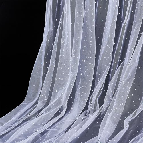 letsinstyle 5 Yards Glitzer Tüll Stoffrollen Rolle Hellweißer Paillettenstoff Glitzernde Transparente Tüllstoffe Für Brautschleier Tutu Röcke Und Hochzeitsdekorationen