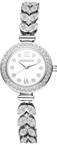 JewelryWe Women's Luxury Bracelet Watch: Fashion Petal Band Analog Quartz Watches Bling Full Rhinestone Dial and Strap Wristwatch