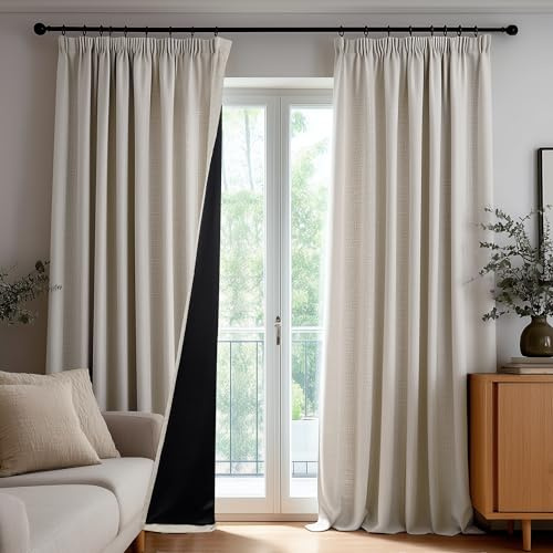 Deconovo Tende Oscuranti per Interni con Nastro Arricciato, Set da 2 Tende Opaque Termiche Effetto Lino per Soggiorno e Camera da Letto, Isolanti dal Caldo e Freddo, 140x245 cm, Lino