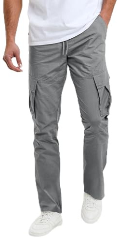 Aulemen Pantalon Homme Cargo Taille élastique Cordon de Serrage Pantalon de Jogging Homme de Loisirs avec Poches Gery-M