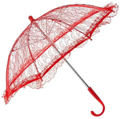 Asukohu Romantics Parapluie en dentelle Motif rose Vintage Parasol en dentelle pour enfants Photographie de mariage Petit parasol en dentelle, Rouge, taille unique