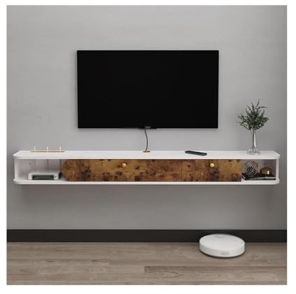 Soporte flotante de TV para pared móvil con 2 puertas, ahorro de espacio, unidad de pared para sala de estar u oficina, diseño compacto para televisores pequeños
