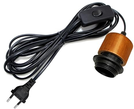 Douille de Lampe E27 avec Interrupteur, Douille E27, 5M Câble Support de Lampe avec Interrupteur, Support Ampoule, Lampe à Suspension avec Prise, Luminaire Suspension pour Intérieur, Marron