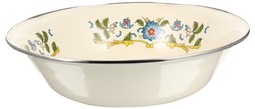 VALICLUD Vintage Emaillierte Suppenschüssel 30cm Lebensmittelecht Rührschüssel Mit Deckel Retro Blumenmuster Multifunktional Für Haushalt Und Servieren
