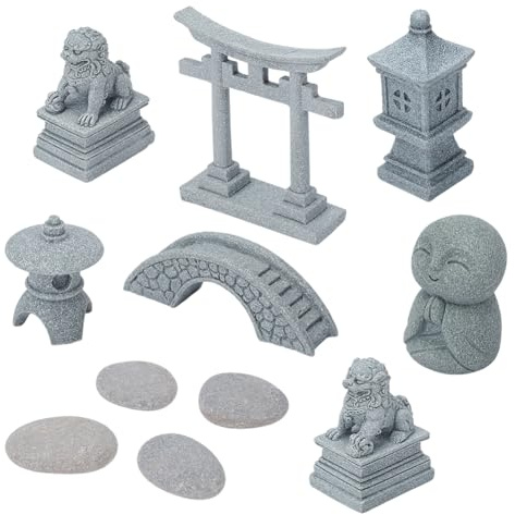 nbeads 11 Stück 7 Stile Mini Zen Garten Zubehör, Gartendekoration Mikrolandschaft Mit Aquarium Löwenbrücke Tür Pagode Figuren Für Landschaft Balkon Garten Aquarium-Dekoration