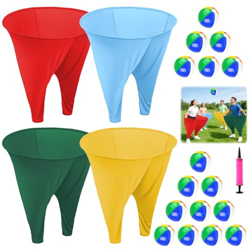 WUPIOS 4 juegos de pantalones de abuelita, pantalones gigantes, juego para exteriores, incluye bolas rebotantes y bombas de aire, divertidos juegos al aire libre para adultos y reuniones familiares en