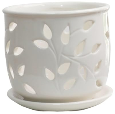Licsaliwe Vasi per piante di orchidee in ceramica da 5 pollici, vasi per orchidee con fori di drenaggio e sottovaso per piante da interno ed esterno