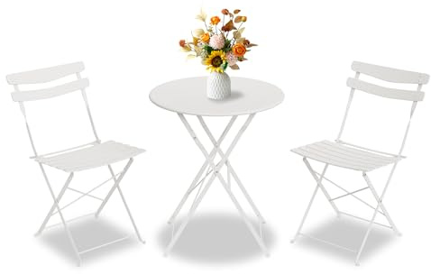 Bistroset 3-Teilig Mit Bistrotisch&2 Klappbaren Stühlen, Gartenmöbel Set | Outdoor Bistro Set, Gartentisch/Balkonset Aus Klapptisch&2x Klappstühlen, Gartenset/Sitzgruppe Metall Für Balkon, Garten-Weiß