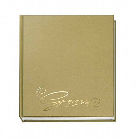 VELOFLEX 5420011 - Gästebuch Classic mit Prägung Gäste, 144 Seiten weißes blanko Papier, 205 x 240 mm, gold