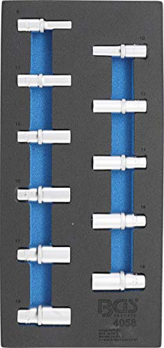 BGS 4058 | Werkstattwageneinlage 1/3 | Steckschlüssel-Einsätze Sechskant | 11-tlg. | Antrieb Innenvierkant 10 mm (3/8) | SW 8 - 19 mm | tief | Chrom-Vanadium-Stahl