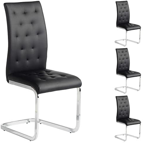 IDIMEX 4er Set Esszimmerstuhl Schwingstuhl Freischwinger Chloe, in schwarz, Metallgestell hochwertig verchromt
