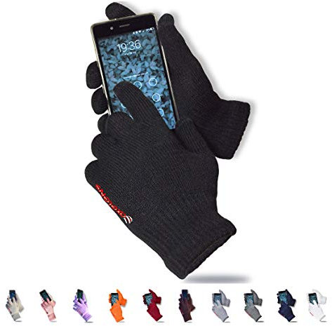 AXELENS Guantes Táctiles Invernales Calientes Cómodos Unisex Interno de Suave Felpa - para Smartphones, Teléfonos Móviles y Tablets - Universales Hombre Mujer - Confección Regalo Incluida - Negro