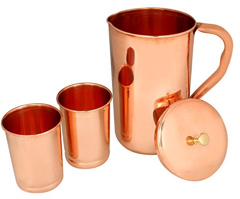 Zap Impex Boccale in rame puro con 2 bicchieri in rame per Ayurveda Healing