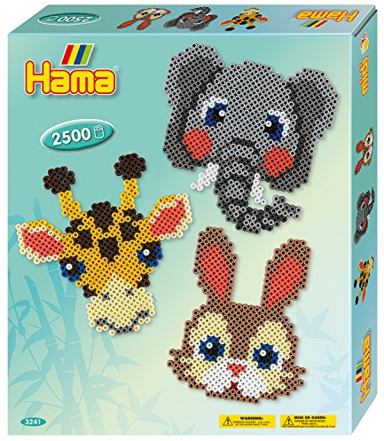 Hama Perlen 3141 Geschenk-Set Tiere mit ca. 2.500 bunten Midi Bügelperlen mit Durchmesser 5 mm, Stiftplatte, inkl. Bügelpapier, kreativer Bastelspaß für Groß und Klein