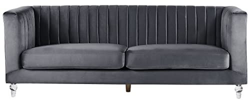 3-Sitzer Sofa Samtstoff grau gesteppt mit Acryl-Füßen dicken Sitzkissen Arvika