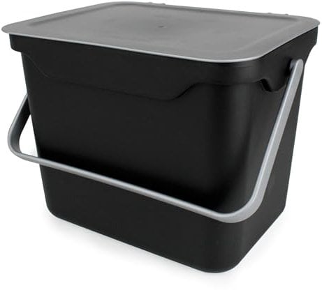 Easy Eco Black & Silver Grey Kitchen Compost Caddy/Food Recycling Waste Bin - 5 Litre (5L)