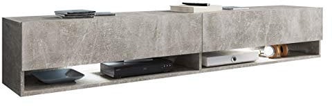 Mirjan24 TV Lowboard Jumbo TV Schrank Fernsehschrank, Grifflose Öffnen, Hängeschrank Hochglanz Matt Wohnwand (Beton, Modell: 180 / mit RGB LED Beleuchtung)