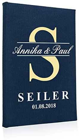 Hochzeitideal Stammbuch der Familie A4 inkl. Personalisierung Bezug Leinen Nr. 79 (Dunkelblau)
